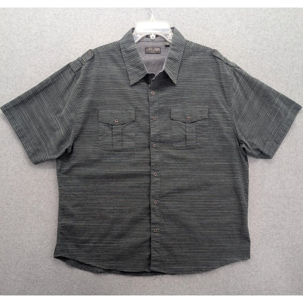 Steve's Jeans Shirt Mens 2XL Gray Striped Short Sleeve Button Stretch Pockets